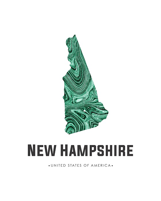 New Hampshire Map Art Abstract In Blue Green Mixed Media