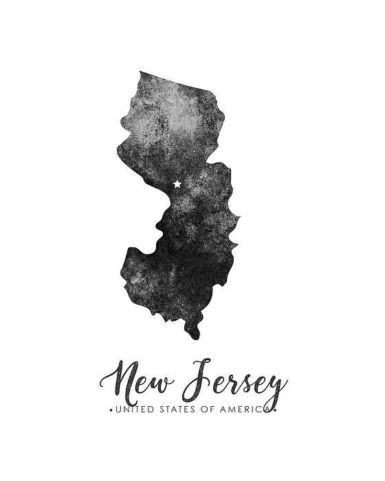 New Jersey State Map Art - Grunge Silhouette Mixed Media