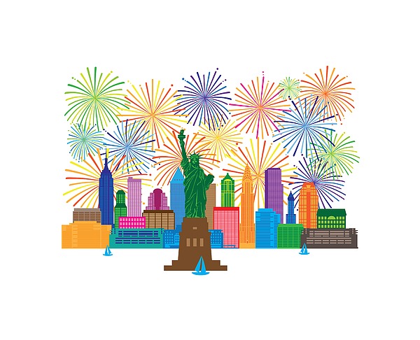 New York Skyline Fireworks Illustration Digital Art