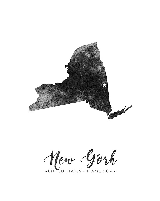 New York State Map Art - Grunge Silhouette Mixed Media