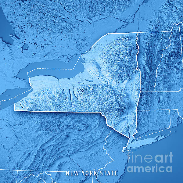 New York State USA 3D Render Topographic Map Blue Border Beach Sheet by