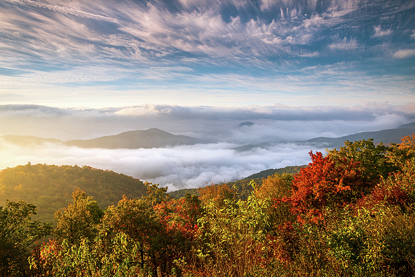 North Carolina Autumn Sunrise Blue Ridge Parkway Fall Foliage NC Mountains  Greeting Card by Dave Allen