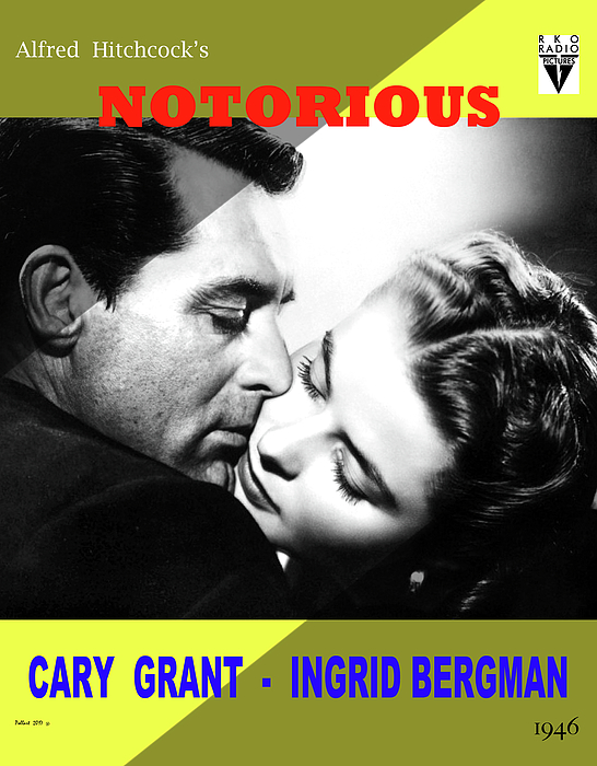 1946 Cary Grant Ingrid Bergman Hitchcock movie poster 24x36 inches Notorious