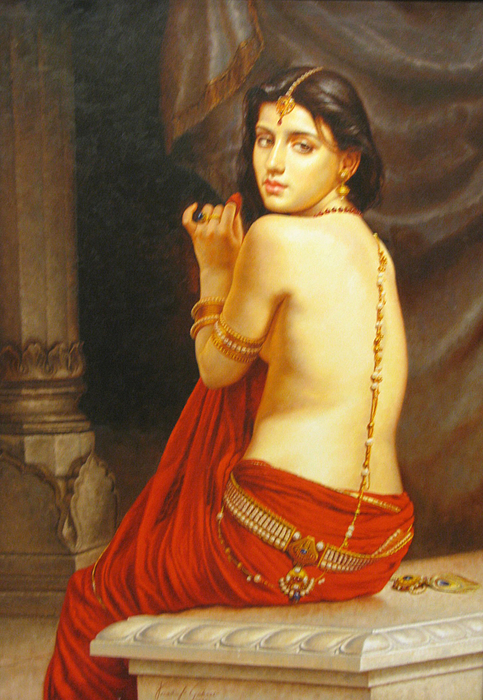 No framed oil painting naked portraits young woman standing with Curtain canvas 