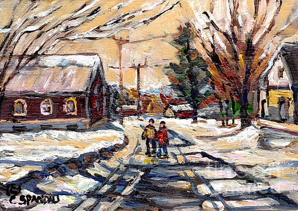 Carole Spandau - O Canada Paintings Winter Wonderland Walking Home After The Snowfall Best Original Quebec Art 