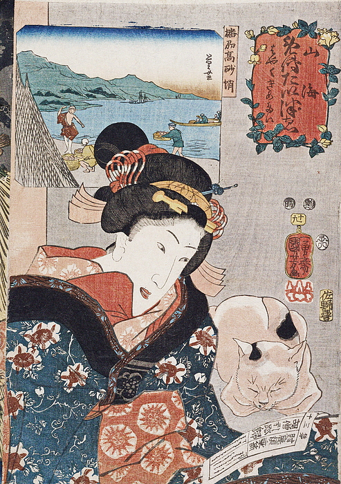 Octopus Fishing At Takasago In Harima Province woman with a cat T-Shirt by Utagawa  Kuniyoshi - Pixels