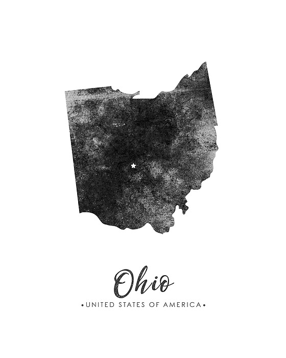 Ohio State Map Art - Grunge Silhouette Mixed Media