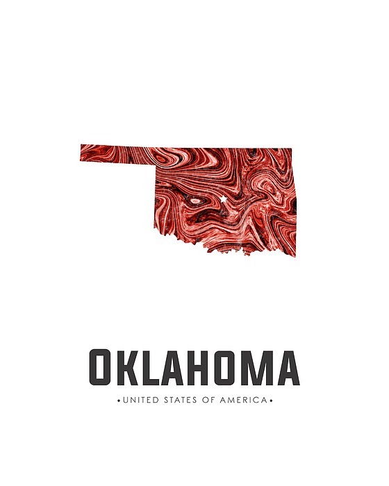 Oklahoma Map Art Abstract In Deep Red Mixed Media