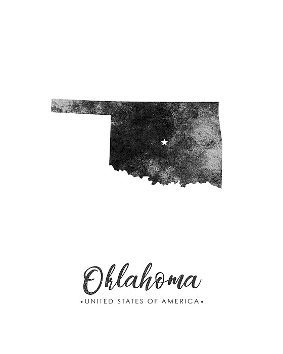 Oklahoma State Map Art - Grunge Silhouette Mixed Media