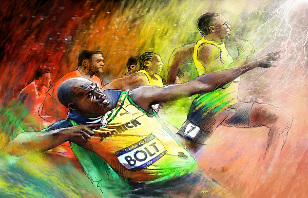 Olympics 100 M Gold Medal Usain Bolt Painting