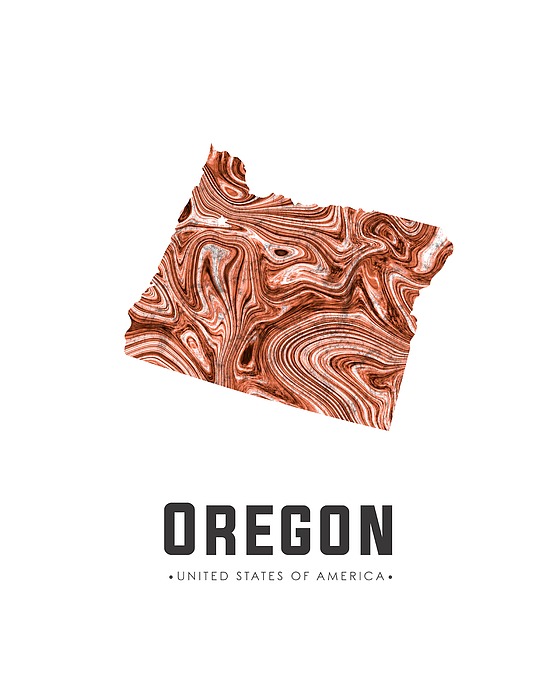 Oregon Map Art Abstract In Brown Mixed Media