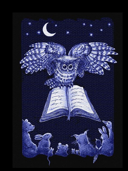 Owl And Friends Indigo Blue Digital Art