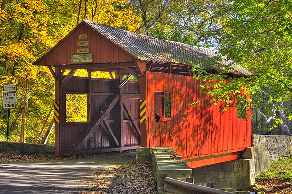 PA Country Roads - Pack Saddle / Doc Miller Covered Bridge Over Brush Creek  No. 11 - Somerset County Wood Print by Michael Mazaika - Pixels