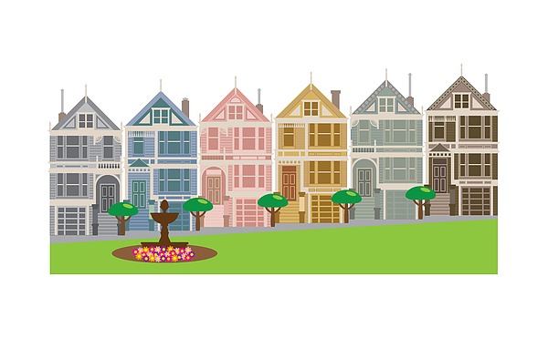 Painted Ladies Row Houses In San Francisco Illustration Photograph