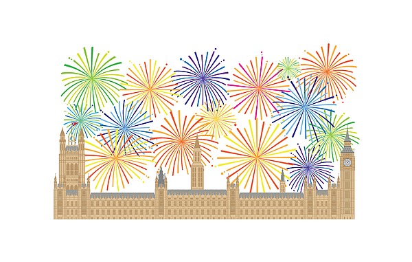 Palace Of Westminster And Fireworks Illustration Digital Art