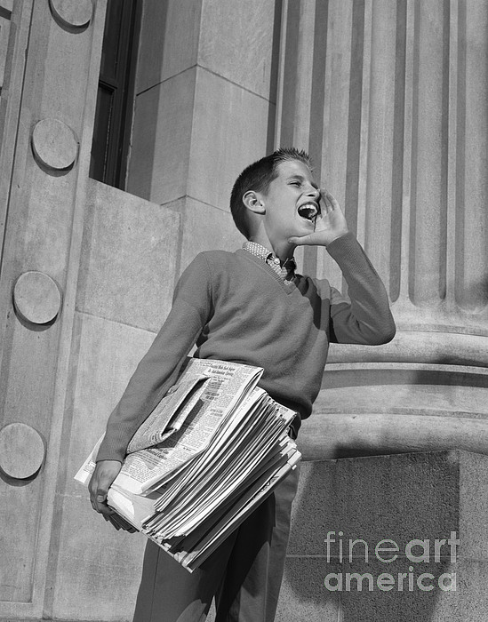 Paperboy Selling Newspapers, C.1950-60s Zip Pouch by H. Armstrong