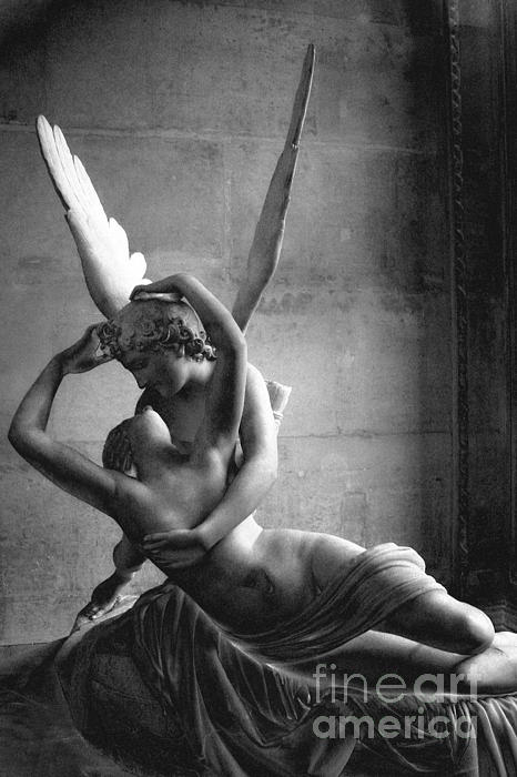Kathy Fornal - Eros and Psyche Romantic Lovers - Paris Eros Psyche Louvre Sculpture Black and White Photography