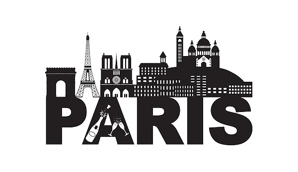 Paris Skyline Text Champagne Black And White Illustration Photograph