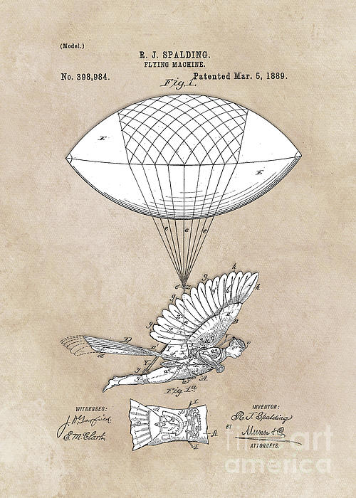 patent art Spalding Flying Machine 1889 Digital Art
