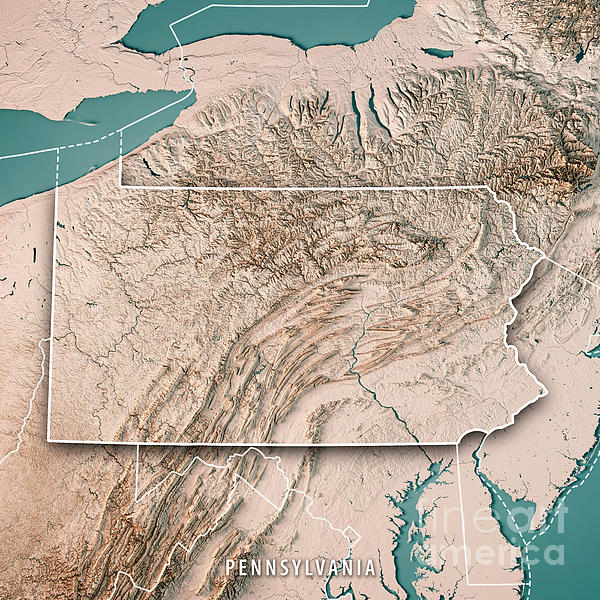 Pennsylvania State USA 3D Render Topographic Map Neutral Border Yoga ...