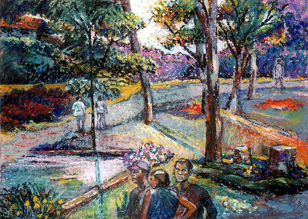 People In Landscape Pastel
