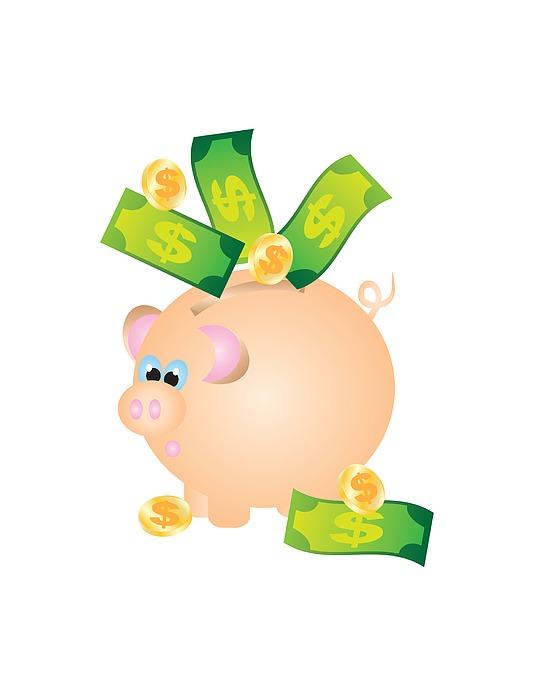 Piggy Bank With Bills And Coins Illustration Photograph