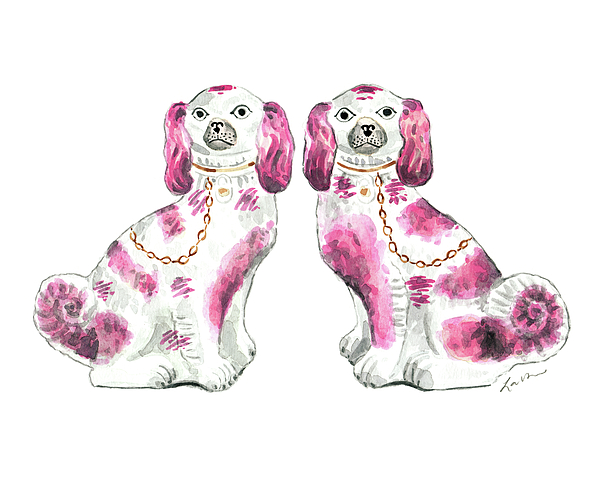 Chinoiserie Blue & White Staffordshire Dogs Dish Towel