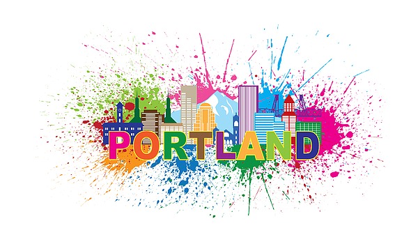 Portland Oregon Skyline Paint Splatter Text Illustration Photograph