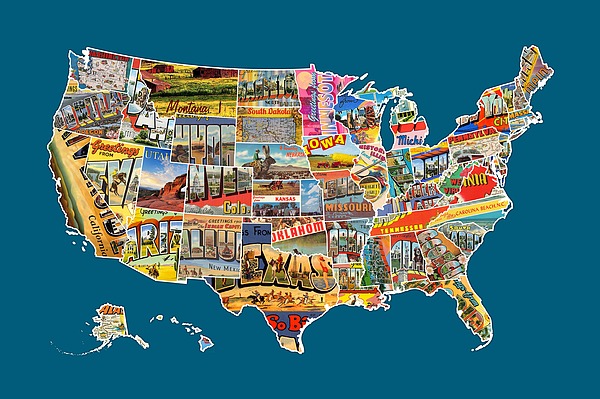 Postcards Of The United States Vintage USA All 50 States Map Carry 