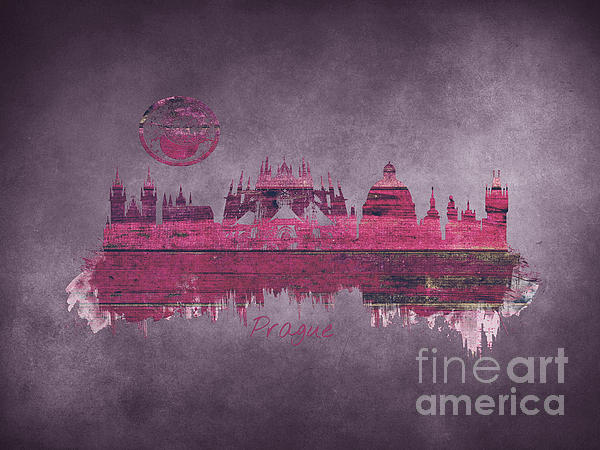 Prague Skyline Purple Digital Art