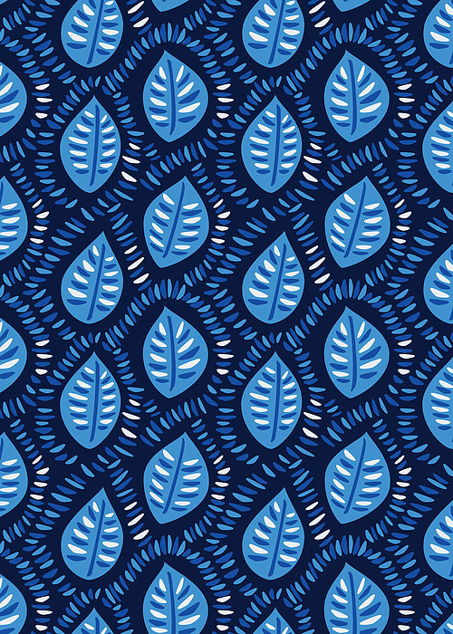 Pretty Decorative Blue Leaves Pattern Digital Art