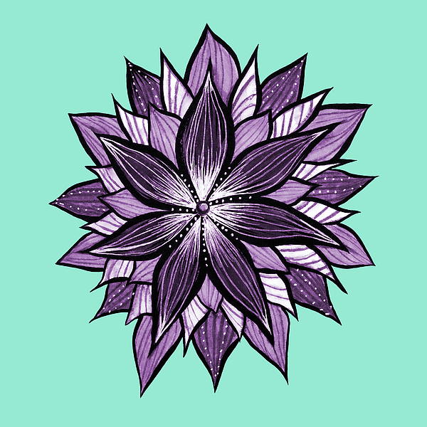 Purple Mandala Like Ink Drawn Abstract Flower Drawing