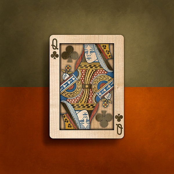 Queen Of Clubs In Wood Photograph