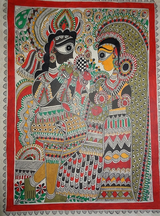 Radha Krishna Mithila Painting From Emithilahaat Greeting Card for Sale ...