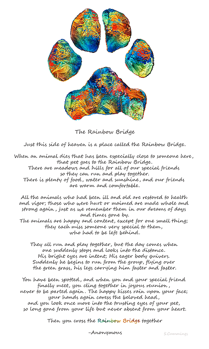 Rainbow Bridge Poem With Colorful Paw Print By Sharon Cummings Greeting