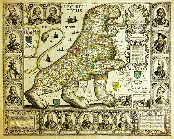 Rare old map of the Netherlands in the shape of a lion from 1600 Yoga Mat  by Tina Lavoie - Fine Art America