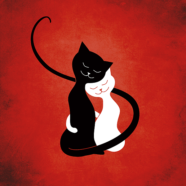 Red Hugging Love Cats Digital Art