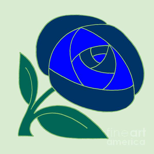 Retro Seventies Style Rose Flower Blue Drawing