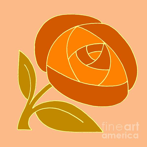 Retro Seventies Style Rose Flower Orange Drawing