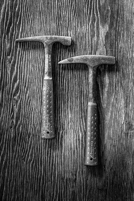 Rock Hammers On Plywood In Bw 65 Photograph