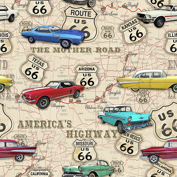 Route 66 Muscle car Map-JP3961 Coffee Mug by Jean Plout - Fine Art America