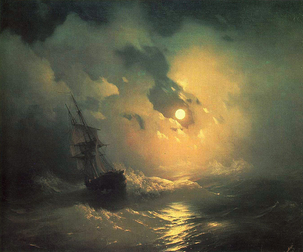 Sea in Night Adult Pull-Over Hoodie by Ivan Aivazovsky - Fine Art