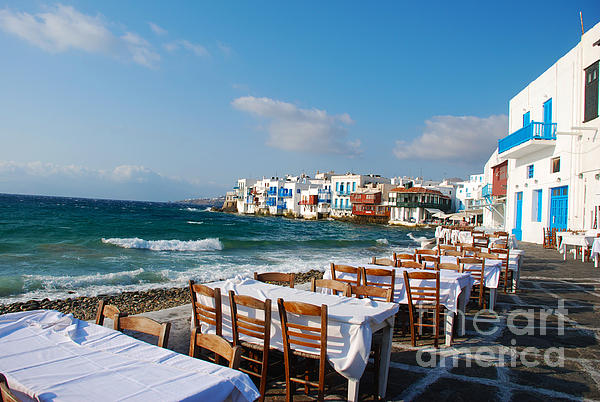 Seaside Cafe On Mykonos Island Greece Carry All Pouch For Sale By Just Eclectic