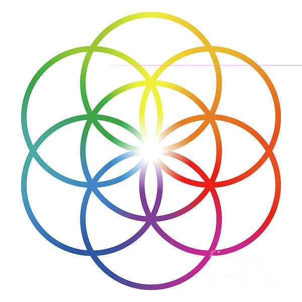 Rainbow colored Seed of Life in gray Flower of Life over black Yoga Mat