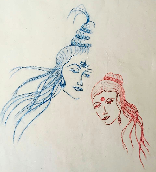 Buy Framed Poster Shiva Shakti Shiv Parvati Hand Drawing Shiva Online in  India  Etsy