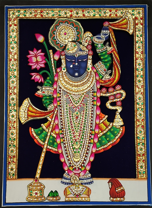 Shreenathji Shrinathji Rajbhog hand wood painting gold leaf small