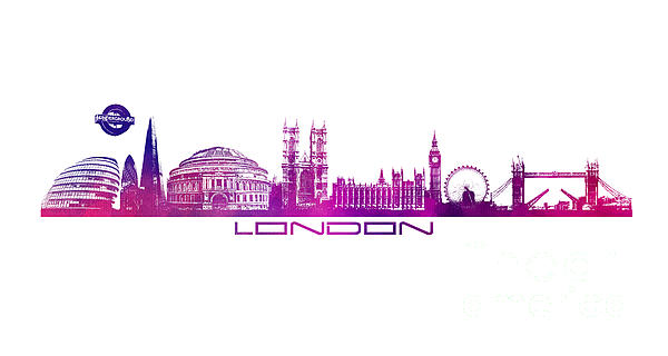 skyline city London purple Digital Art