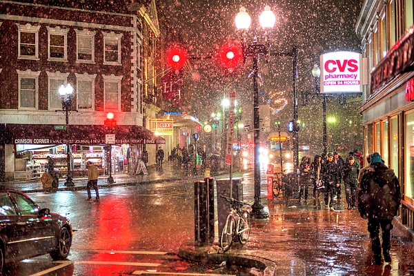 Night out at the Border Cafe in Harvard Square Cambridge Massachusetts  Square Jigsaw Puzzle by Toby McGuire - Toby McGuire - Artist Website