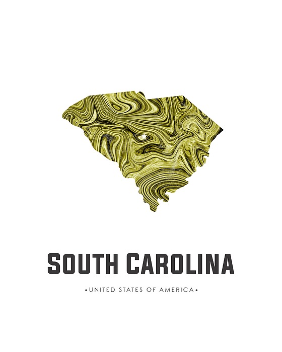 South Carolina Map Art Abstract In Olive Mixed Media
