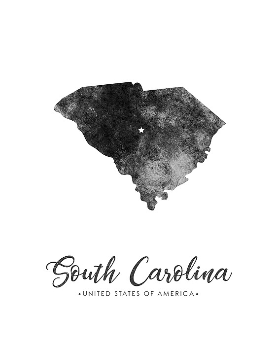 South Carolina State Map Art - Grunge Silhouette Mixed Media